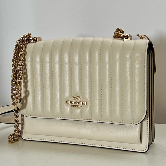 Coach Handbags - Coach Quilted Leather Shoulder Bag in Chalk White with Gold Chain